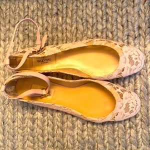 Valentino lace rock stud detail ankle strap flats